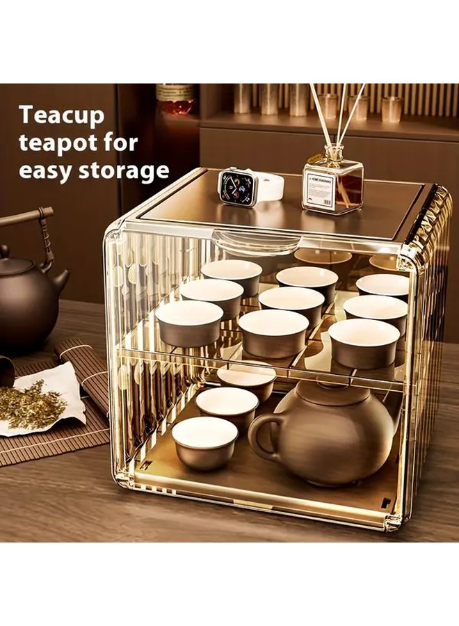 Two Layers Transparent White Cup Storage Rack Holder For Coffee Mug Tea Set - Image 2